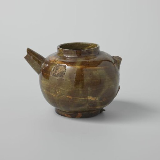 Teapot with Green Glaze and Yellow-White Marbling (De Caluwe kiln waste)