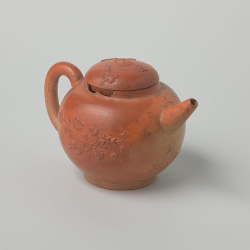 Teapot with Flower Branches in Relief (De Caluwe Kiln Waste)