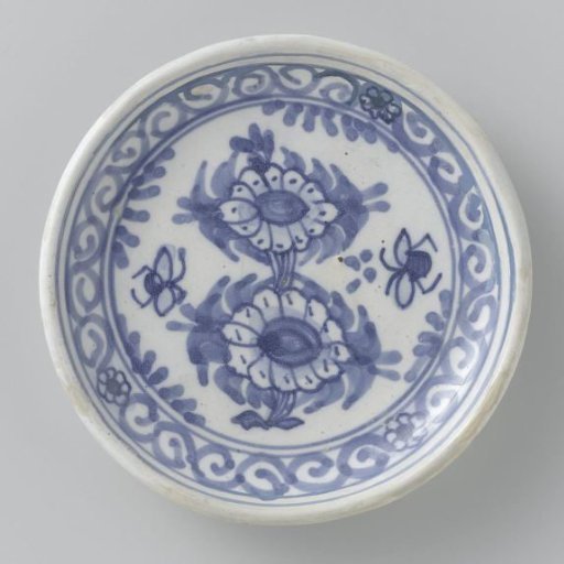 Plate, Blue-Painted with Flowers and Insects