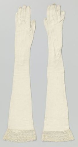 Right glove of white kid leather with lace trim, bridal glove