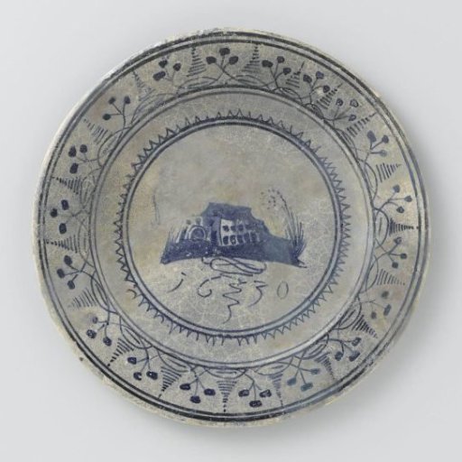 Plate, painted with a house