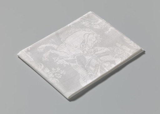 Linen damask napkin with a historical scene