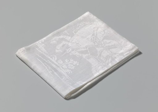 Linen damask napkin with a historical scene