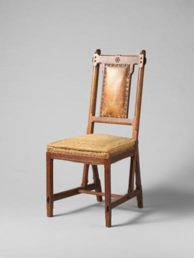 Chair with brown leather upholstery