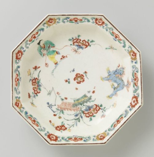 Plate with a Boy, a Shishi and Flowering Plants