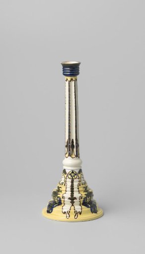 Candlestick, painted in many colors with abstract motifs