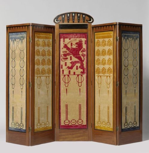 Room Screen with Five Frames Covered with Batiked Trip