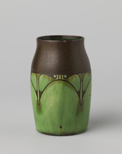 Vase decorated with a stylized pattern in brown and green