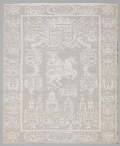 Linen damask napkin with the Conquest of Lille by the Allies in the War of the Spanish Succession