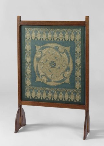 Hearth screen with batik featuring an ornamental pattern of pike-perch
