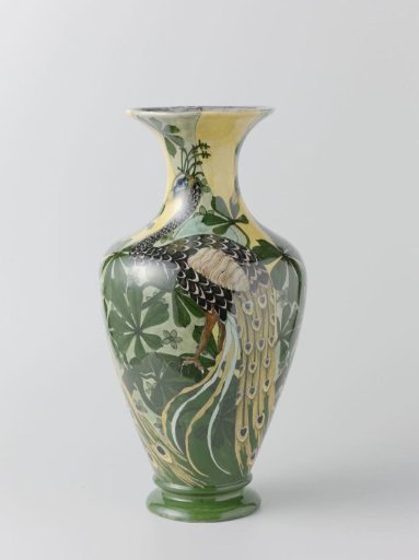 Vase with peacocks and leaves