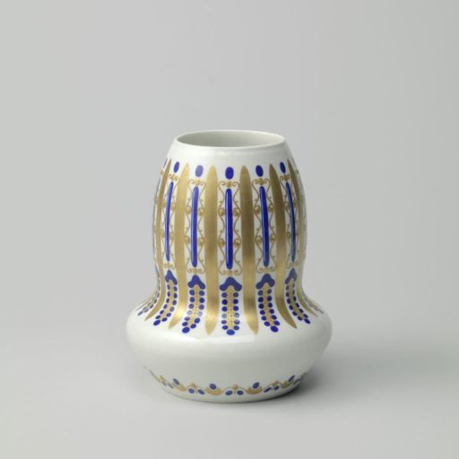 Vase with two ornamental borders with scrolls and dots