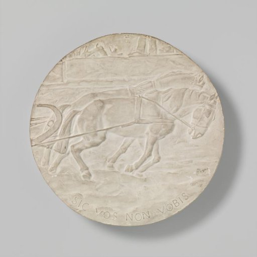 Plaque of plaster, design for a medal: draft horses with inscription SIC VOS NON VOBIS