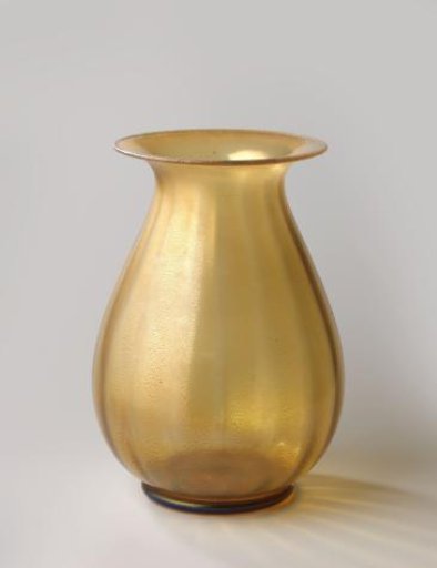 Vase of amber-colored, opaque glass with tincraquelé