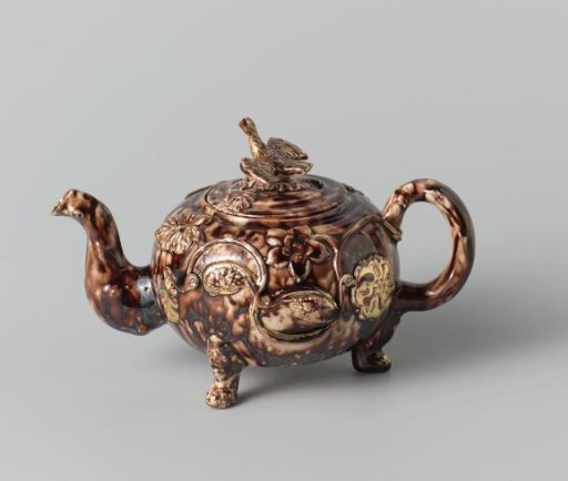 Teapot of hard-baked earthenware; Staffordshire.