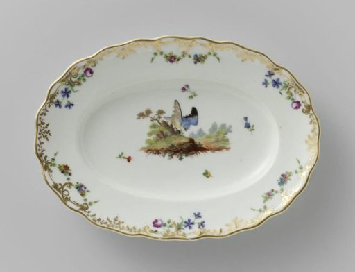 Saucer of Porcelain, Multicolored Painted with Birds in a Landscape