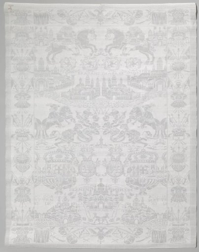 Linen damask napkin with a historical scene