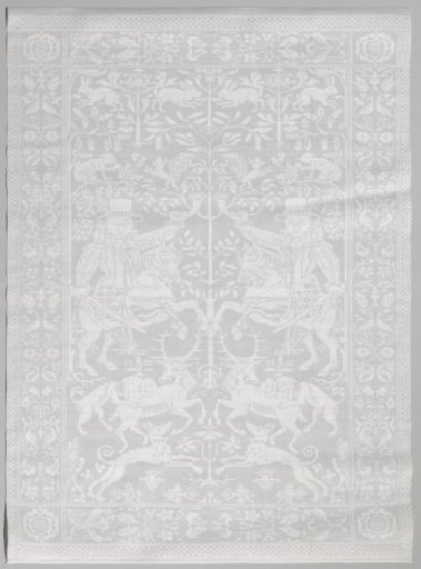 Napkin with a representation of a stag hunt