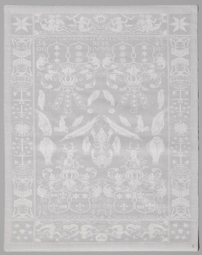 Serviette with the coats of arms of Camminga-Ockinga and Grovestins-Jongema