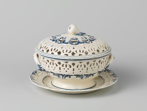 Nut Basket With Lid and Underplate of English Hard-Baked Earthenware