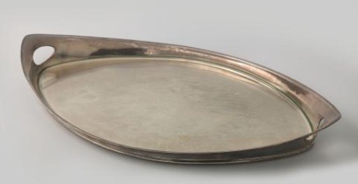 Silver serving tray, pointed oval, with oval handles