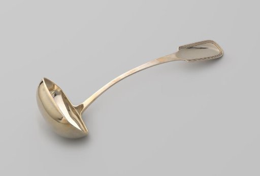 Soup spoon with rectangular bowl and stem with spatula-shaped end
