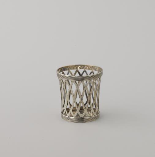 Two small (B and D) and two larger (A and C) baskets or containers, openwork with interlaced ovals and fillet borders along the lower and upper sides
