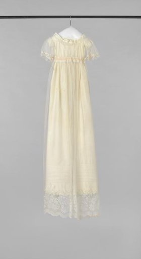 Baby dress of fine linen with pleats and strips of machine-made English embroidery, Belle Epoque