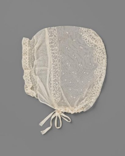 Tulle cap with tambour work