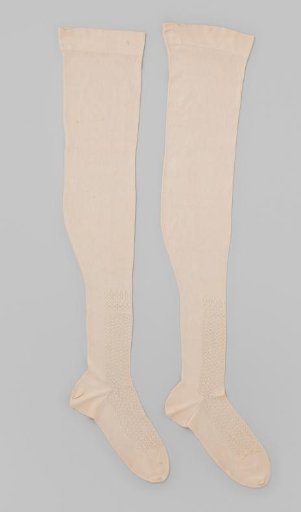 Stocking of cream silk with openwork cuff of "knitted fabric" on a closed ground