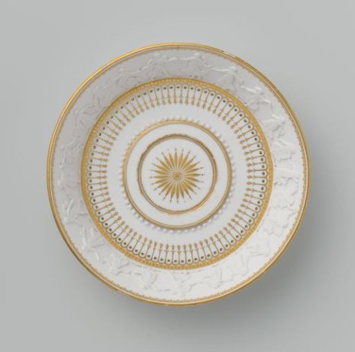 Dish, decorated with dancing women in relief
