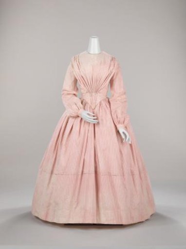 Japanese Kimono with Pleated, Pointed Skirt, Long Sleeves with Cuffs, Pleated Skirt and Shoulders of White Cotton with Pink Triangles Connected by Dotted Lines