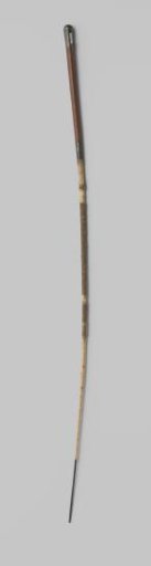 Riding whip of brown leather with a smooth silver knob