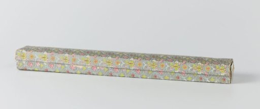 Rectangular fan case of cardboard with the exterior pasted with fancy paper with a grey ground