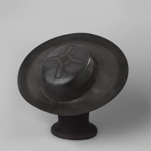 Hat of black, translucent straw
