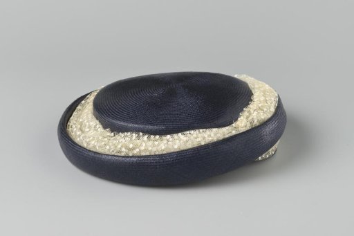 Hat of Dark Blue Straw, Decorated with Lace Border