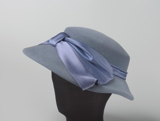 Hat of light blue felt, with a satin bow
