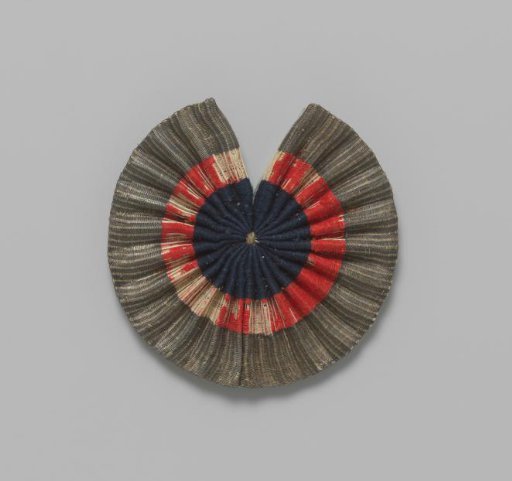 Hat Ruffle of Pleated Ribbon in Silver, Red, and Blue in the Center