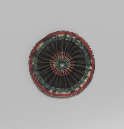 Dutch hat made of black ribbon, with inner and outer borders in red, white and blue