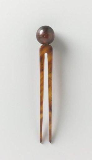 Imitation tortoiseshell hair comb with two teeth and a sphere on top