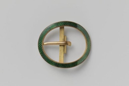Copper Belt Buckle with Green Enamel Border