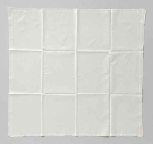 Square fichu of linen (?) with woven striped border