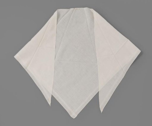 Cotton fichu, triangular, with a border of striped binding all around