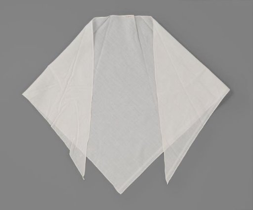 Cotton fichu, triangular, with a border of striped binding all around