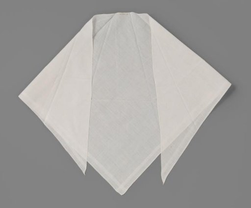 Cotton fichu, triangular, with a border of thick striped binding all around