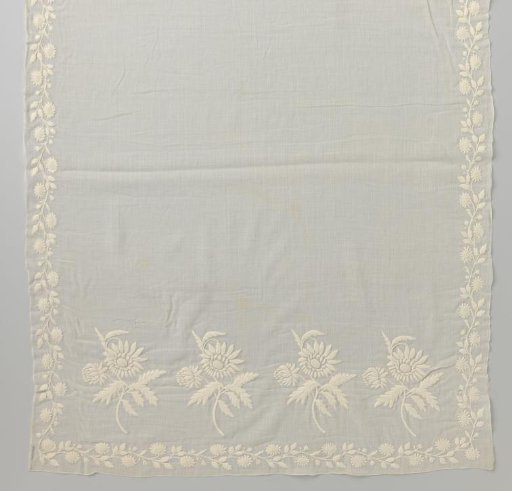 Batiste Scarf, Embroidered in White with Sunflowers Along the Edges