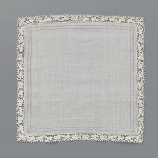 Handkerchief of batiste with openwork borders and finished around with a strip of needle lace