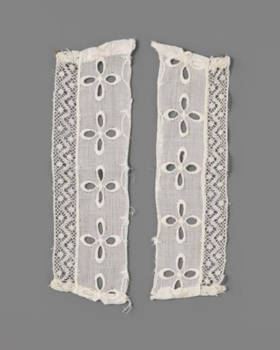 Cuff of batiste with English embroidery and a strip of machine-made lace