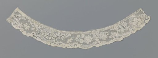 Strip of bobbin lace with flower branch and insect between two cartouches