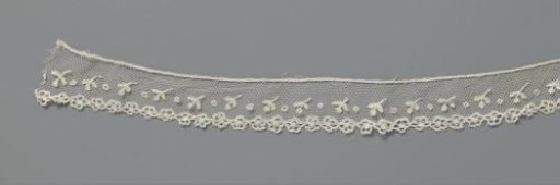 Strip of appliqué lace with rosette flowers along the lower side